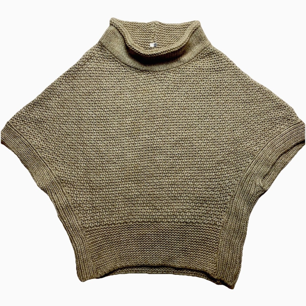 Elsamanda Poncho Womens Medium Tan Alpaca Blend Chunky Knit Pullover Sweater